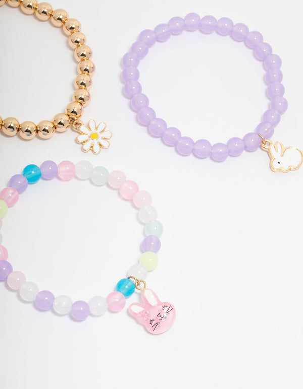 Kids Pastel Beaded Bunny & Flower Stretch Bracelets 5-Pack