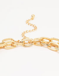 Gold Textured Link Layered Necklace - link has visual effect only