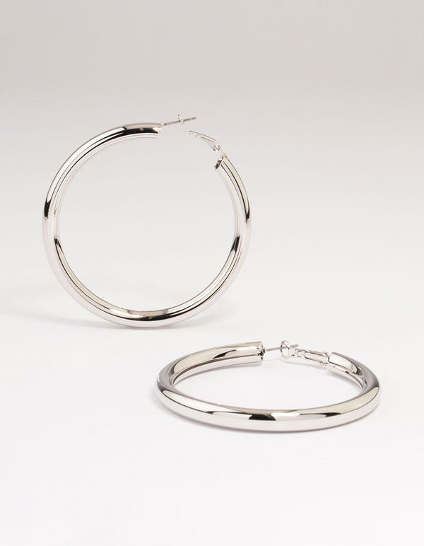 Silver Tube Hoop Earrings