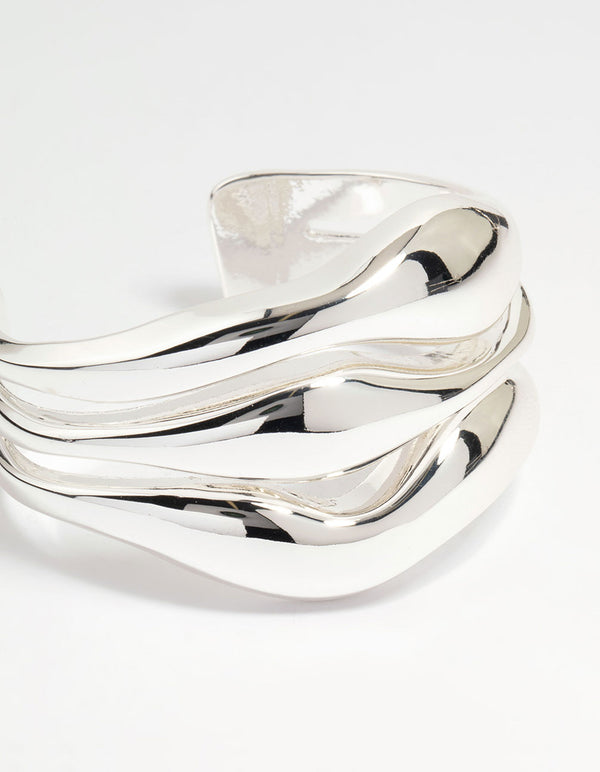 Silver Wave Triple Row Wrist Cuff