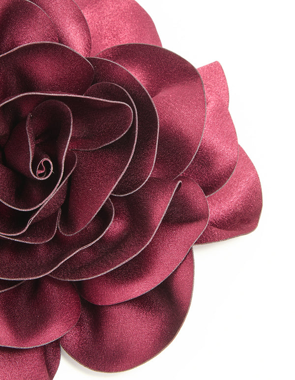 Burgundy Fabric Flower Corsage Extra Large Brooch