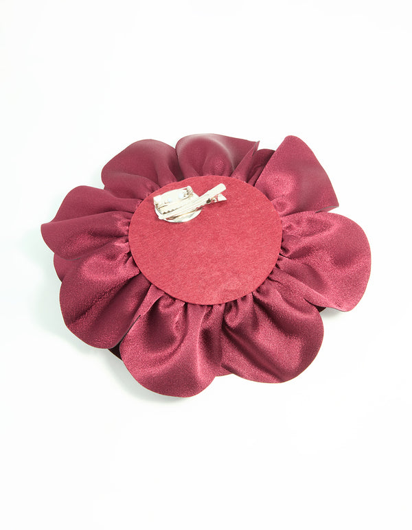 Burgundy Fabric Flower Corsage Extra Large Brooch