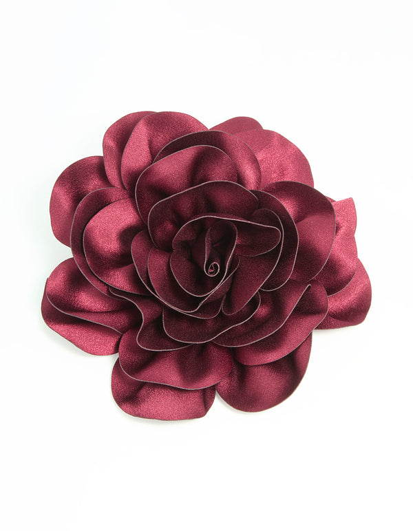Burgundy Fabric Flower Corsage Extra Large Brooch