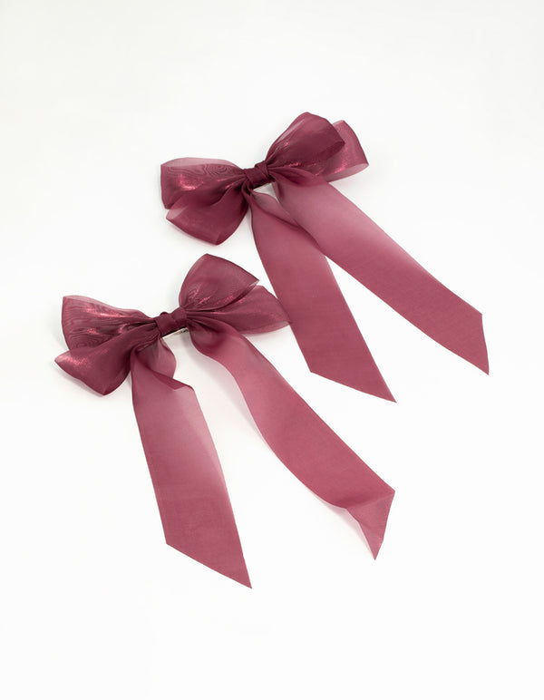Pink Organza Fabric Hair Clips 2-Pack