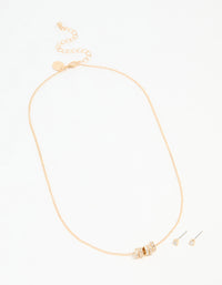 Gold Cubic Zirconia Rondell Necklace & Stud Earrings Set - link has visual effect only