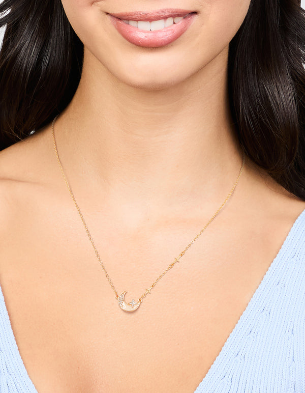 Gold Celestial Moon Pendant Necklace