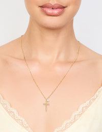 Gold Plated Cubic Zirconia Cross Pendant Necklace - link has visual effect only