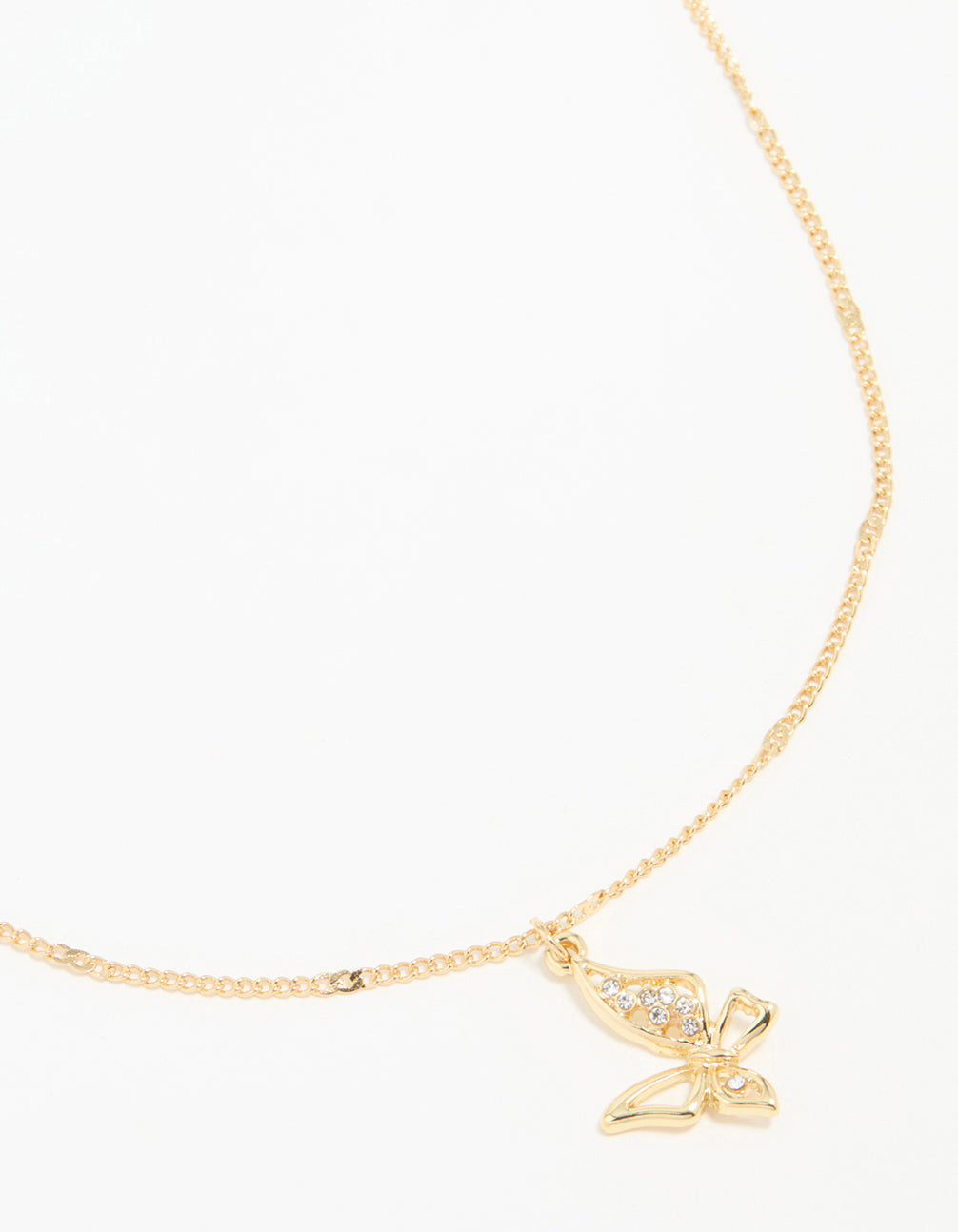 Gold Plated Cubic Zirconia Asymmetrical Butterfly Pendant Necklace