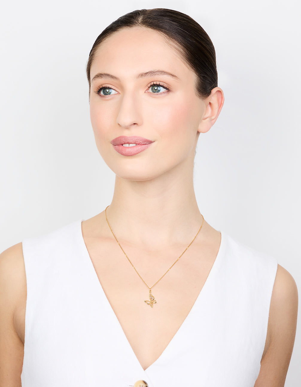Gold Plated Cubic Zirconia Asymmetrical Butterfly Pendant Necklace