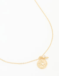 Gold Plated Star Disc & Cubic Zirconia Drop Pendant Necklace - link has visual effect only
