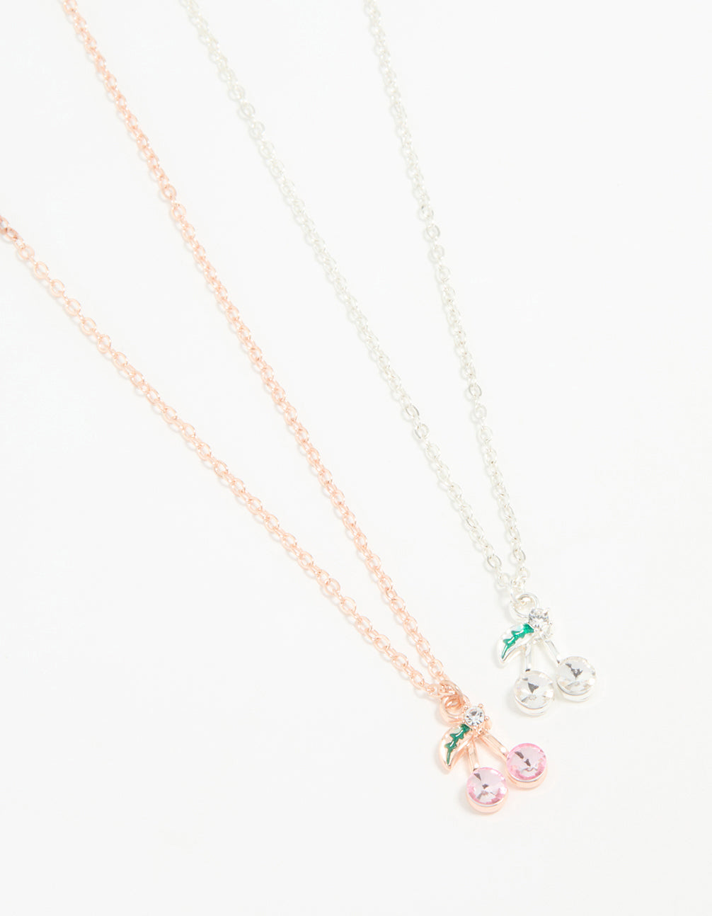 Mixed Metal Cherry Diamante Pendant Necklaces 2-Pack