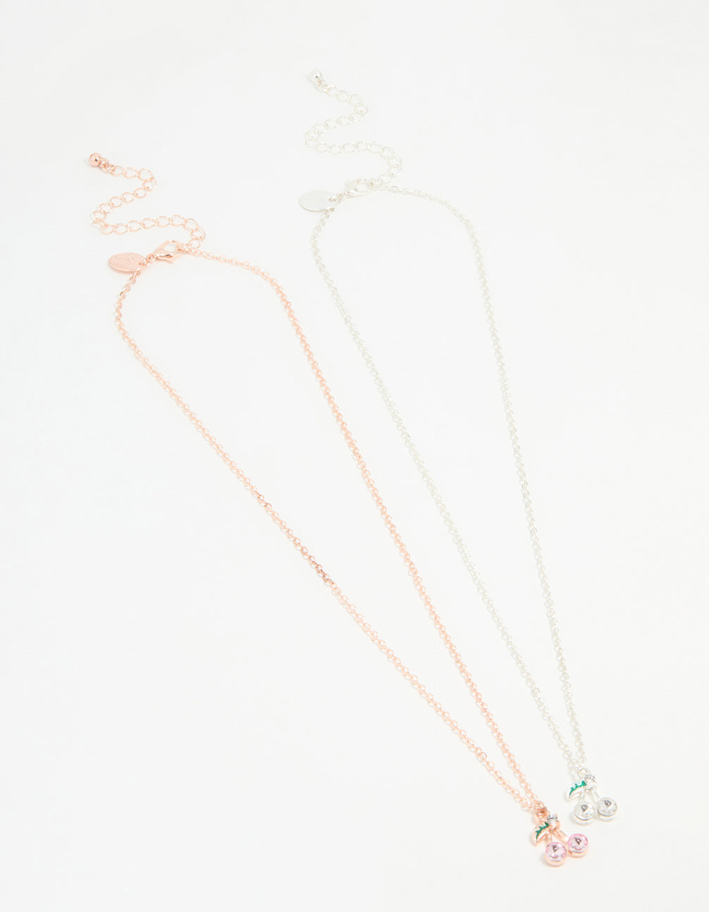 Mixed Metal Cherry Diamante Pendant Necklaces 2-Pack