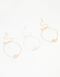 Mixed Metal Diamante Double Heart Bracelets 3-Pack - link has visual effect only
