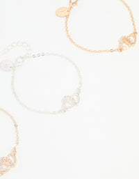 Mixed Metal Diamante Double Heart Bracelets 3-Pack - link has visual effect only