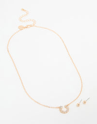 Gold Diamante Circle Necklace & Stud Earrings Set - link has visual effect only