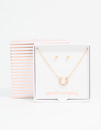 Gold Diamante Circle Necklace & Stud Earrings Set - link has visual effect only