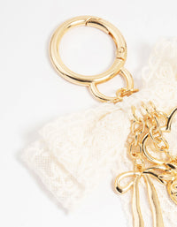 Lace Bow & Gold Heart Fabric Keychain - link has visual effect only