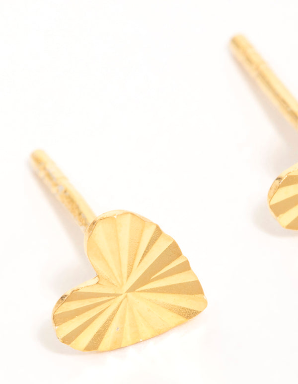 Gold Plated Sterling Silver Ribbed Heart Stud Earrings