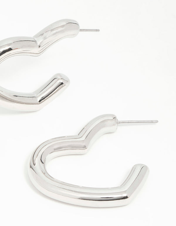 Silver Heart Thread Through Hoop Earrings