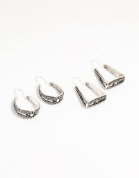 Antique Silver Engraved Medium Hoop Earrings 2-Pack - link has visual effect only