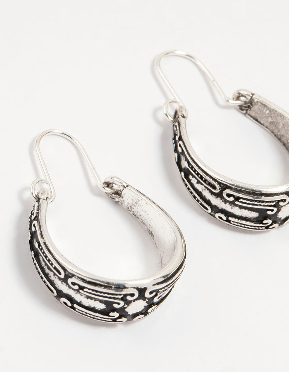 Antique Silver Engraved Medium Hoop Earrings 2-Pack