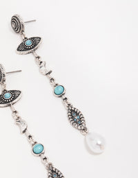 Antique Silver Pearl Turquoise Eye Drop Earrings - link has visual effect only