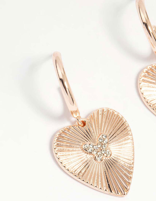 Rose Gold Butterfly & Heart Hoop Earrings