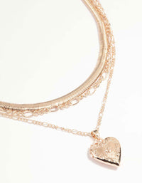 Rose Gold Figaro Heart Locket Layered Necklace - link has visual effect only