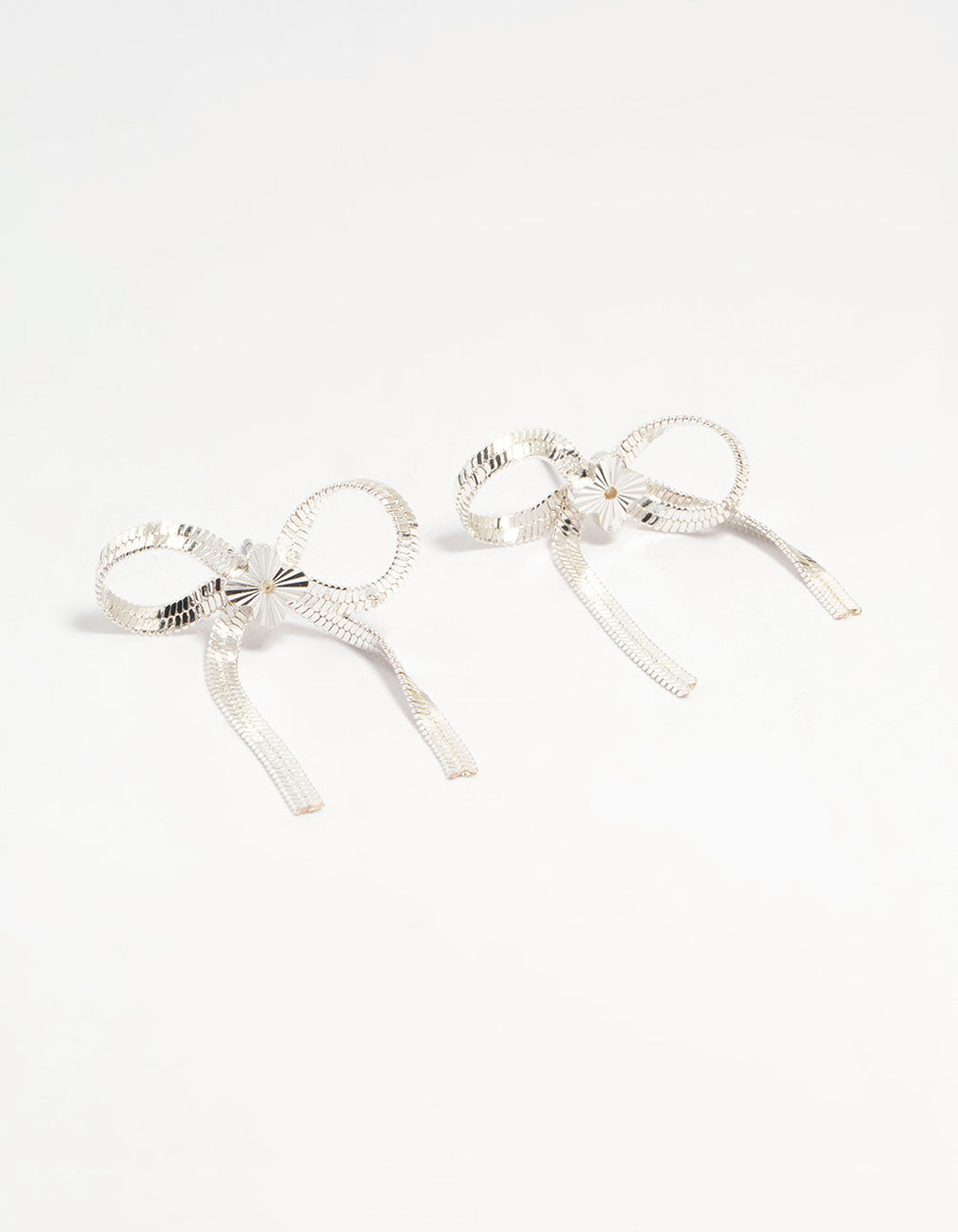 Silver Snake Chain Bow Stud Earrings