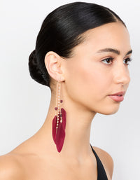 Gold Feather Chain Drop Earrings - link has visual effect only