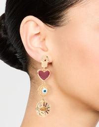 Gold Heart & Evil Eye Drop Earrings - link has visual effect only