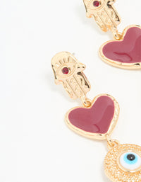Gold Heart & Evil Eye Drop Earrings - link has visual effect only