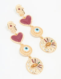 Gold Heart & Evil Eye Drop Earrings - link has visual effect only