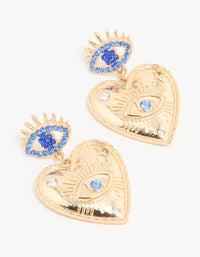 Gold Heart Evil Eye Drop Earrings - link has visual effect only