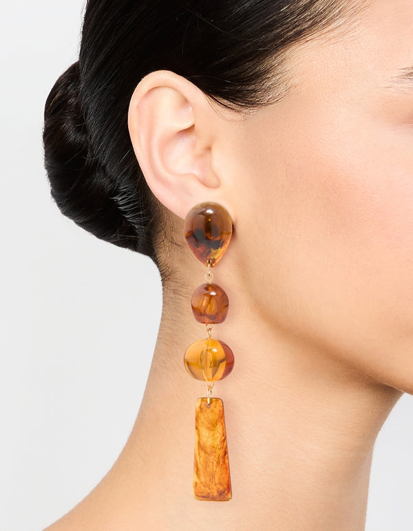 Gold Orange Stone Ornate Drop Earrings