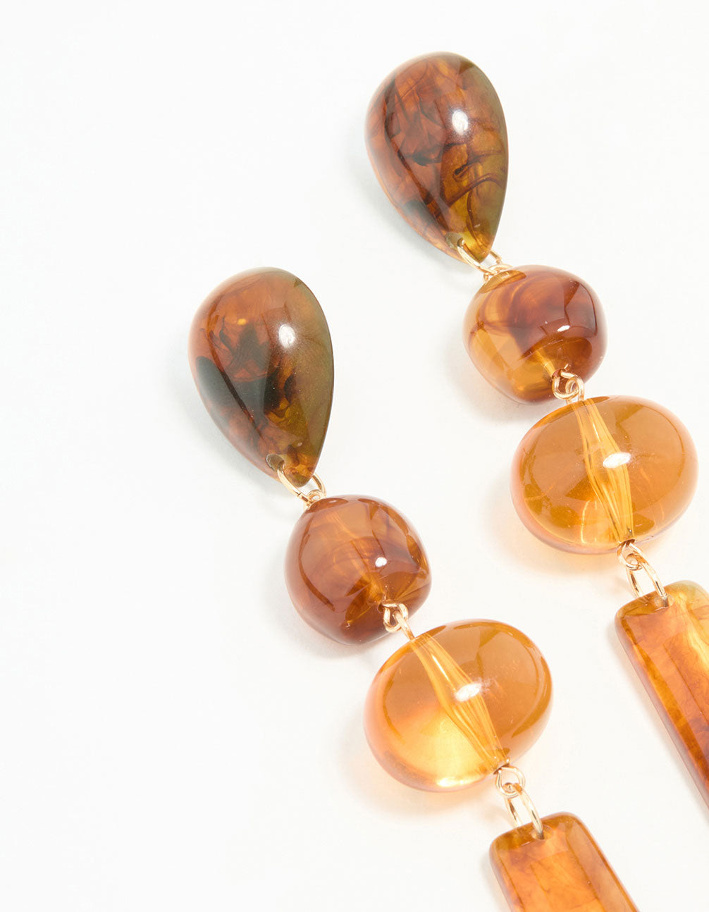 Gold Orange Stone Ornate Drop Earrings