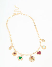 Gold Evil Eye & Hamsa Hand Charm Necklace - link has visual effect only