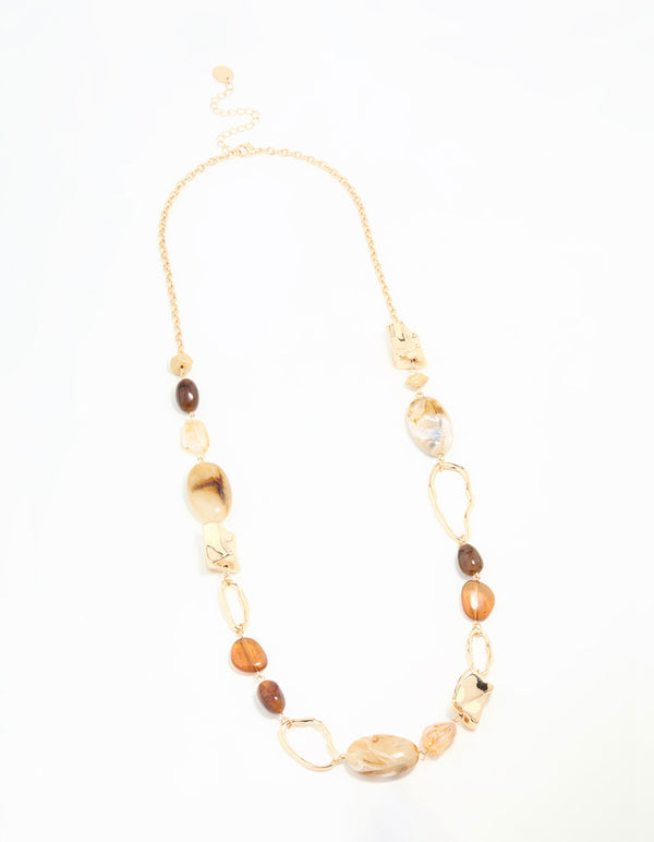 Gold Stone Long Necklace