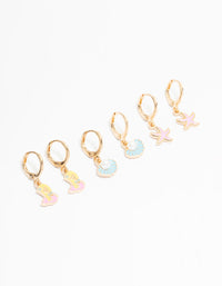Kids Gold Pastel Mermaid & Shell Huggie Earrings 3-Pack - link has visual effect only