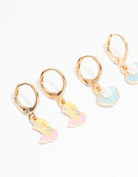 Kids Gold Pastel Mermaid & Shell Huggie Earrings 3-Pack - link has visual effect only