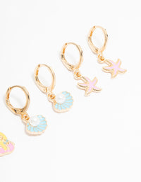 Kids Gold Pastel Mermaid & Shell Huggie Earrings 3-Pack - link has visual effect only