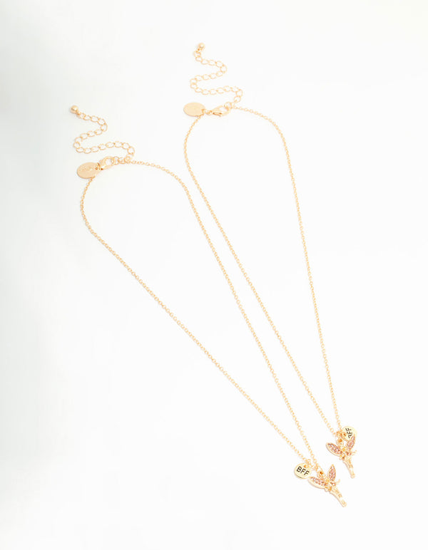 Kids Gold Pink Diamante Fairy BFF Necklaces 2-Pack