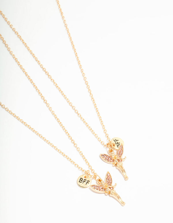 Kids Gold Pink Diamante Fairy BFF Necklaces 2-Pack