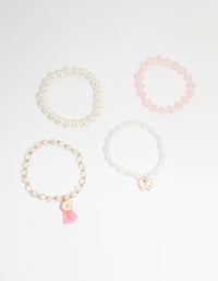 Kids Gold Pearl Beaded Tassel Bracelets 4-Pack - link has visual effect only