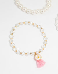 Kids Gold Pearl Beaded Tassel Bracelets 4-Pack - link has visual effect only