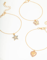 Kids Gold Diamante Heart & Star Butterfly Bracelets 3-Pack - link has visual effect only