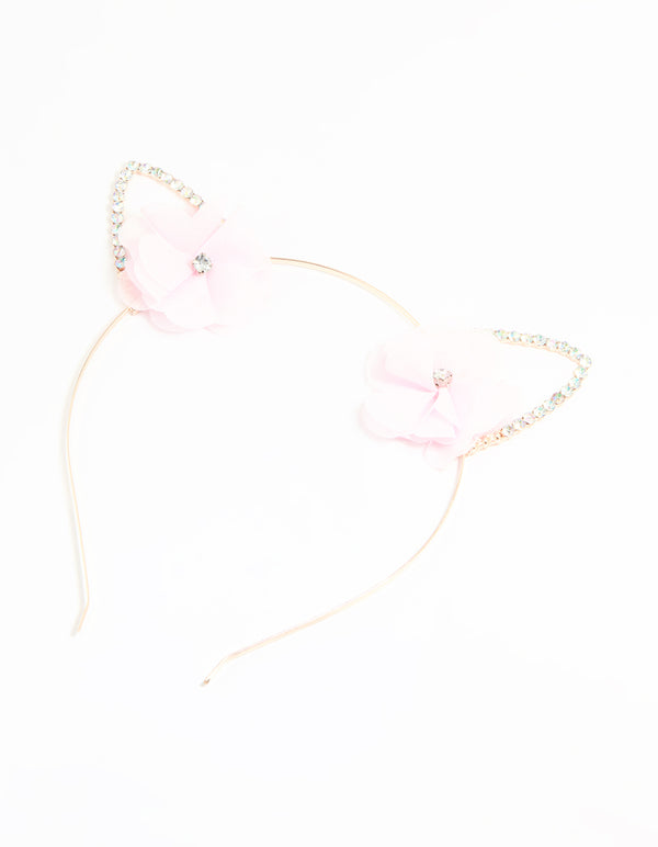 Kids Rose Gold Flower Cat Ear Headband