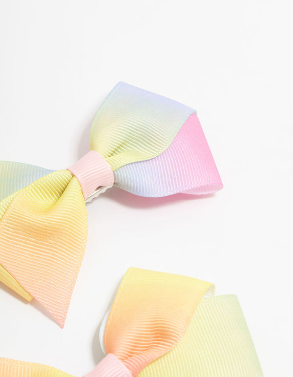 Kids Pink & Yellow Ombre Fabric Bow Hair Clips 2-Pack
