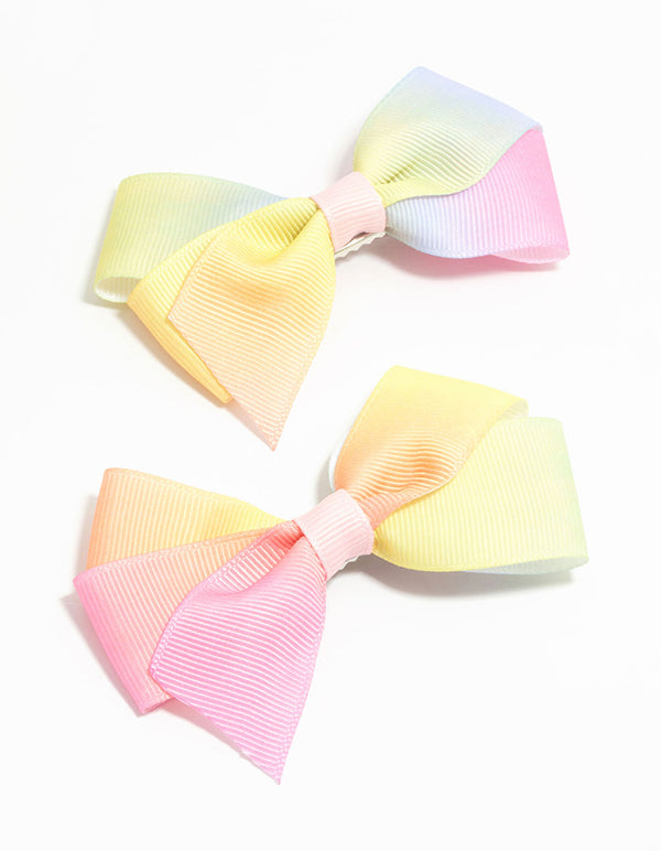 Kids Pink & Yellow Ombre Fabric Bow Hair Clips 2-Pack