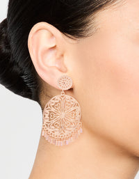 Rose Gold Laser Cut Circle Drop Earrings - link has visual effect only